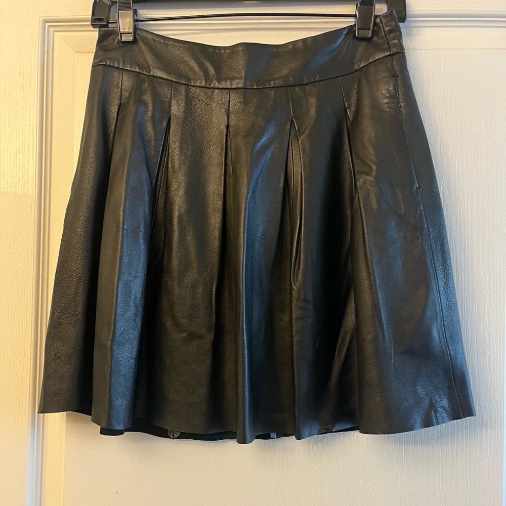 Banana Republic Black Pleated 100% Leather Skirt